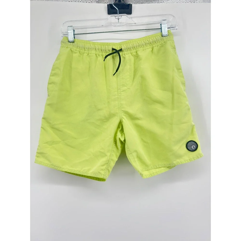 Volcom Boys Lime Green Swim Trunks Board Shorts Size XL 16 Mesh Lined Drawstring